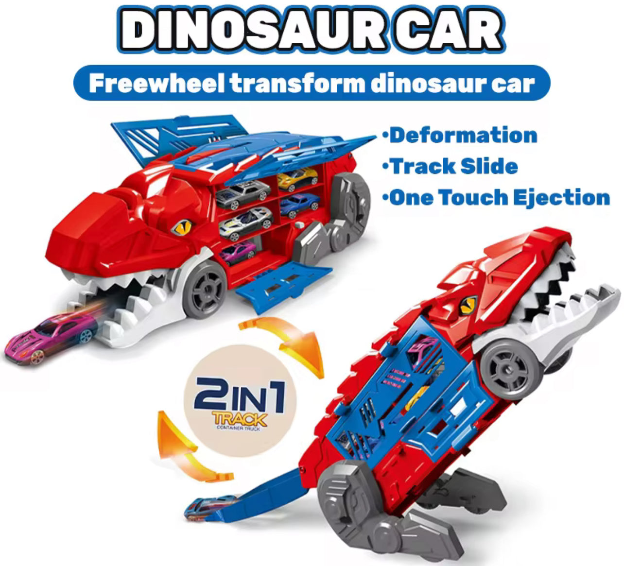 2-in-1 Dinosaur Parking Lot Playset with Track Slide & One-Touch Ejection
