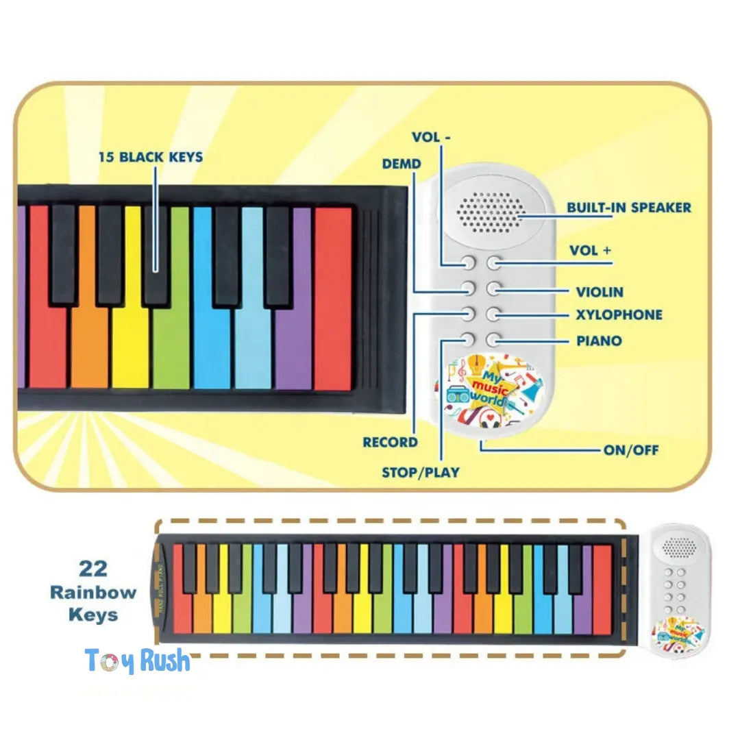 Kids Roll-Up Piano Keyboard – Portable Rainbow Musical Keyboard Toy with Speaker & Recording