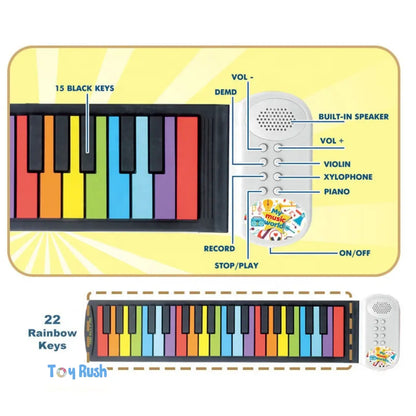Kids Roll-Up Piano Keyboard – Portable Rainbow Musical Keyboard Toy with Speaker & Recording