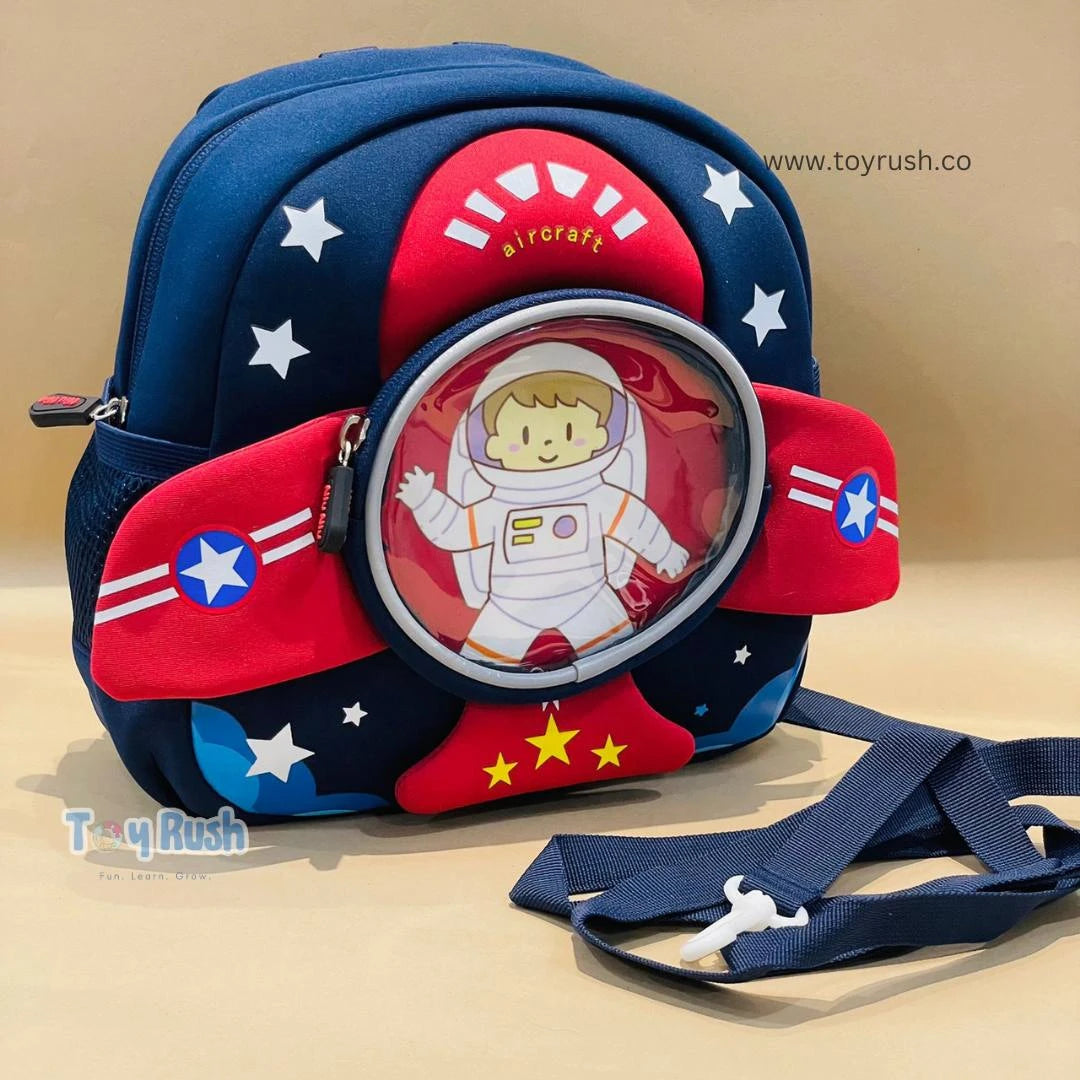 3D Astronaut Plane School Backpack Red