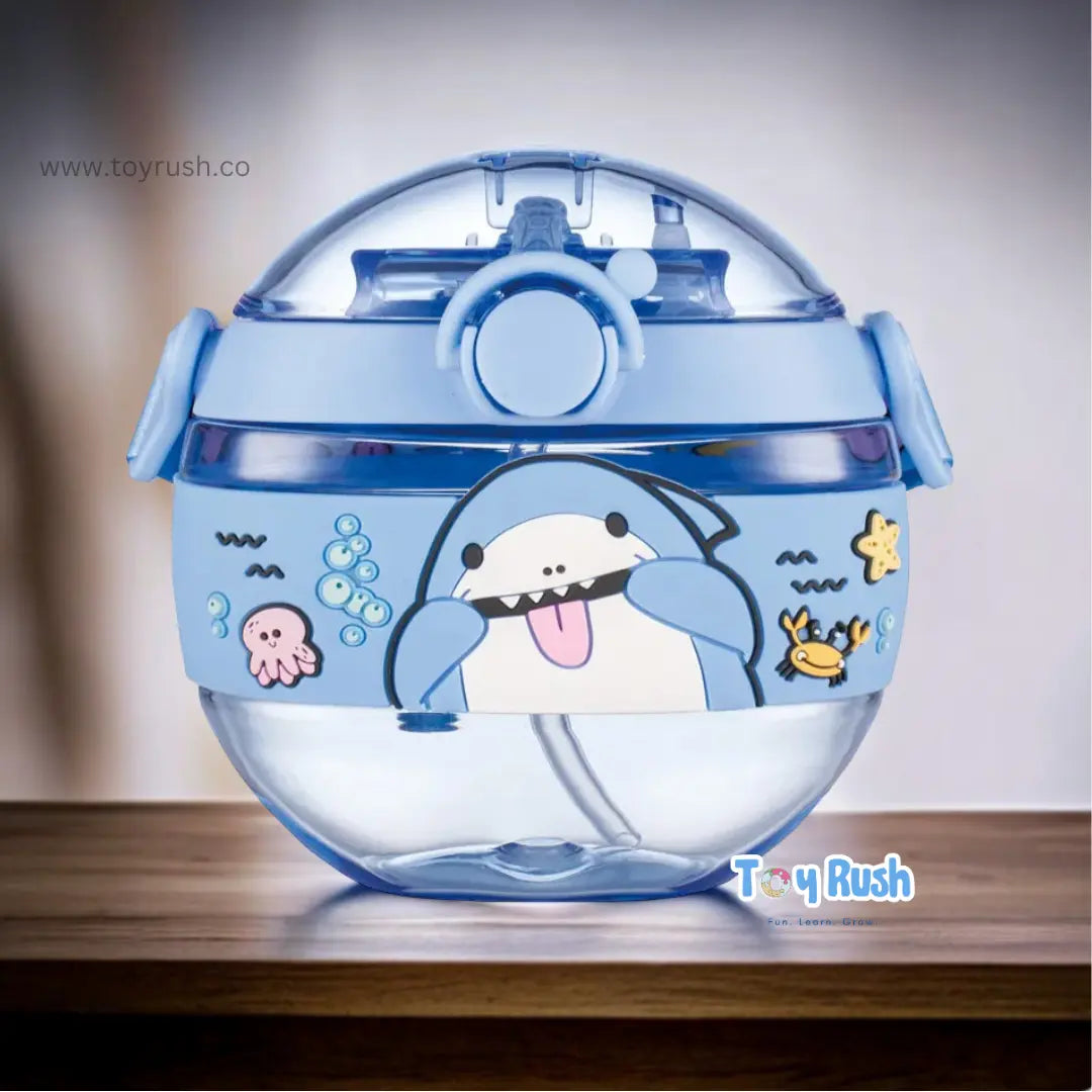 3D Cartoon Round Shape Animal Design Water Bottle Blue Shark