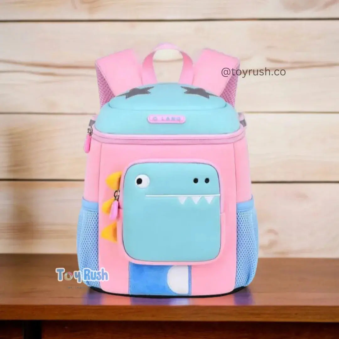 3D Dino Large School Bag for Kids Pink & Blue