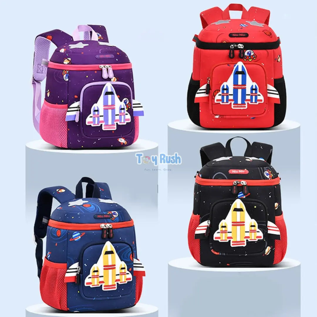 3D Rocket Design Kids School Bags Red