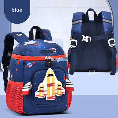 3D Rocket Design Kids School Bags Blue