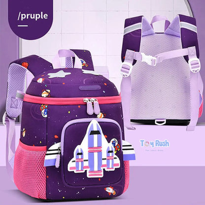 3D Rocket Design Kids School Bags Purple