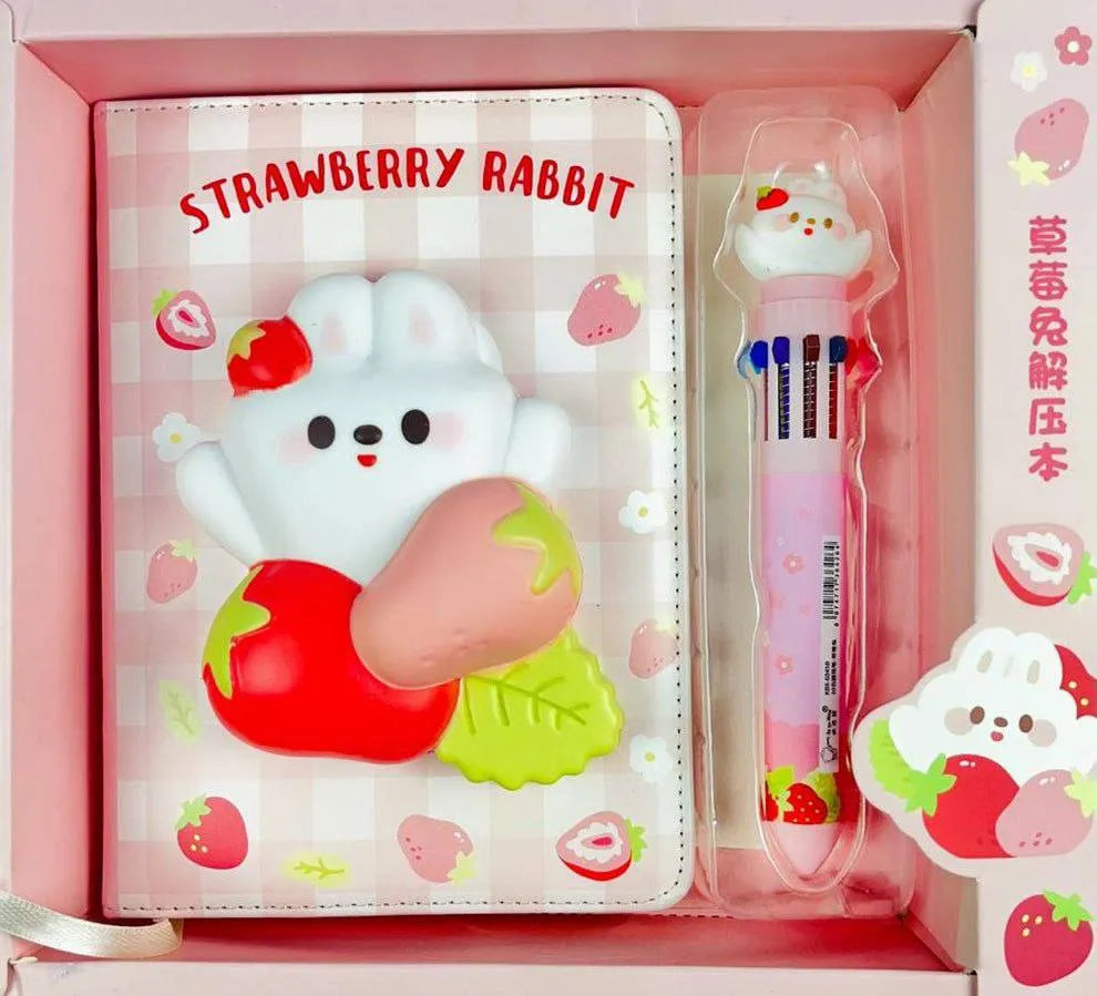 3D Squishy Cartoon Diary and Colourful Pen Set