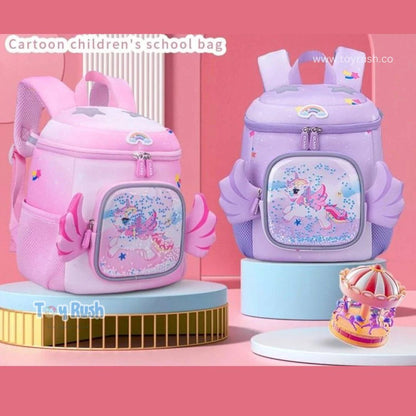 3D Unicorn Glitter Large Capacity School Backpack Purple