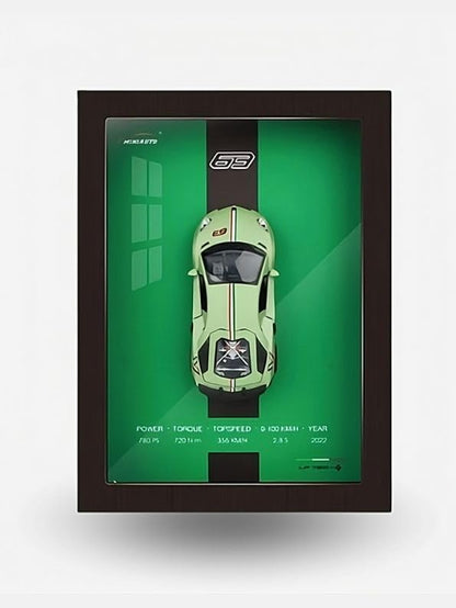 3D Car Frame Wall Art | Wooden Frame with Removable Die-Cast Cars, Lights, Pull-Back Action, Collectible Display for Car Lovers