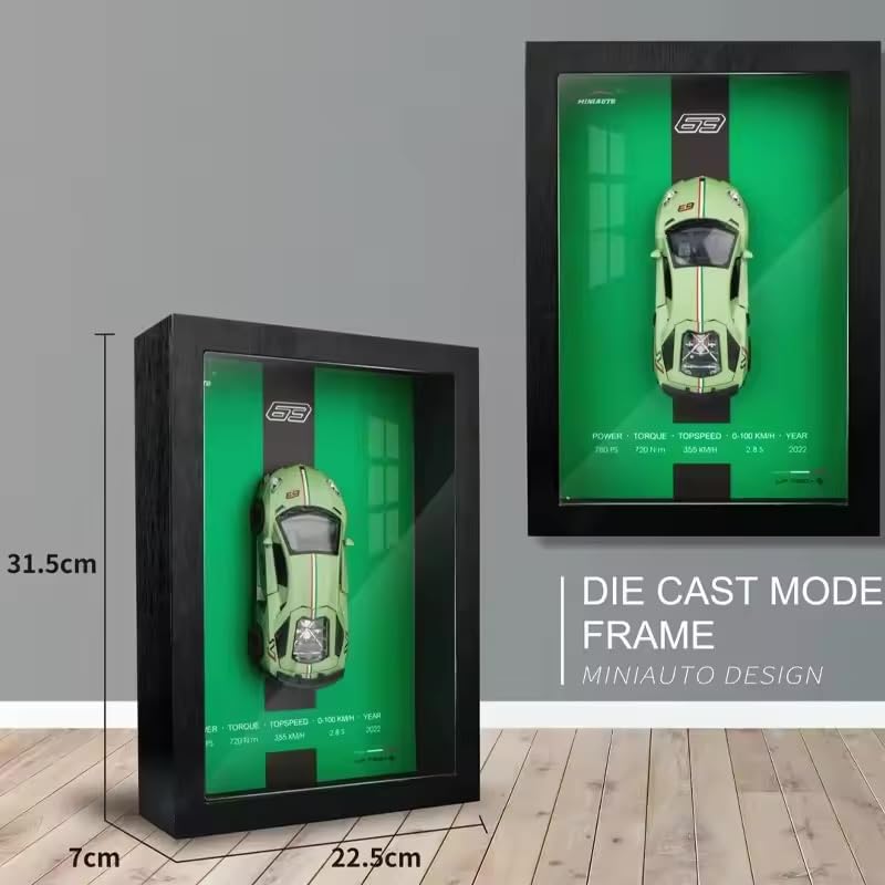 3D Car Frame Wall Art | Wooden Frame with Removable Die-Cast Cars, Lights, Pull-Back Action, Collectible Display for Car Lovers