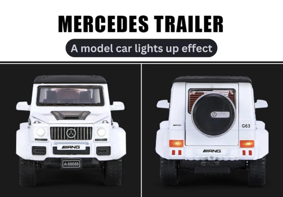 Mercedes-Benz G Wagon with Pick-UP Trailer 1:32 DIECAST Metal Pullback Toy CAR with OPENABLE Doors & Light, Music