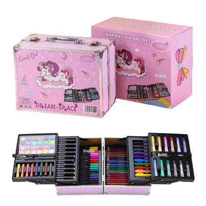 Art Kit For Kids, Aluminum Case Box With Drawing Book, 133Pcs Art Gift Set Unicorn