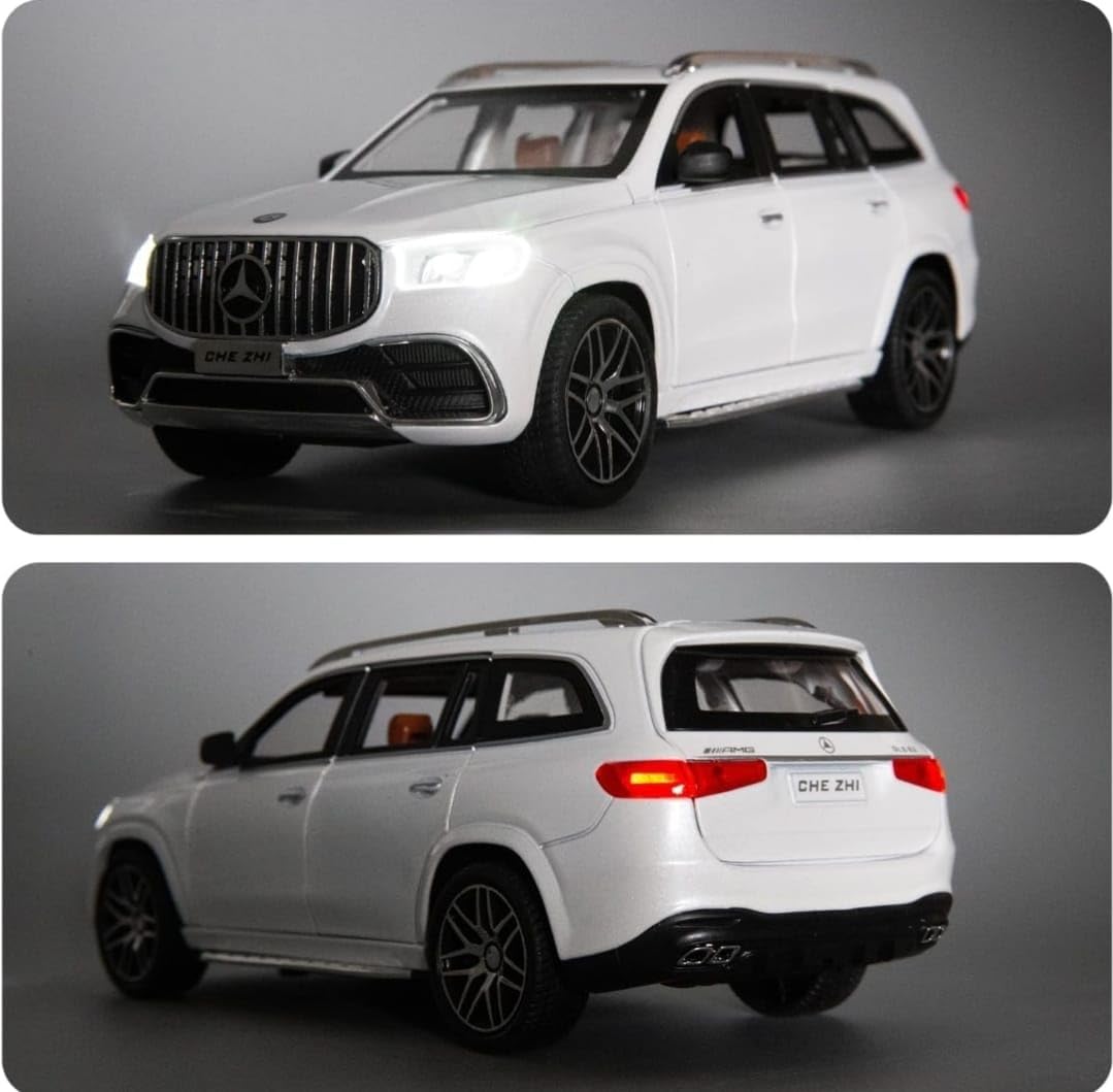 1/24 Mercedes Benz GLS63 AMG Model Car, Zinc Alloy Diecast Pull Back with Light, Sound and openable Doors