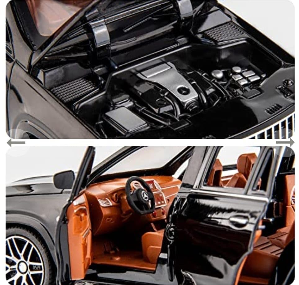 1/24 Mercedes Benz GLS63 AMG Model Car, Zinc Alloy Diecast Pull Back with Light, Sound and openable Doors