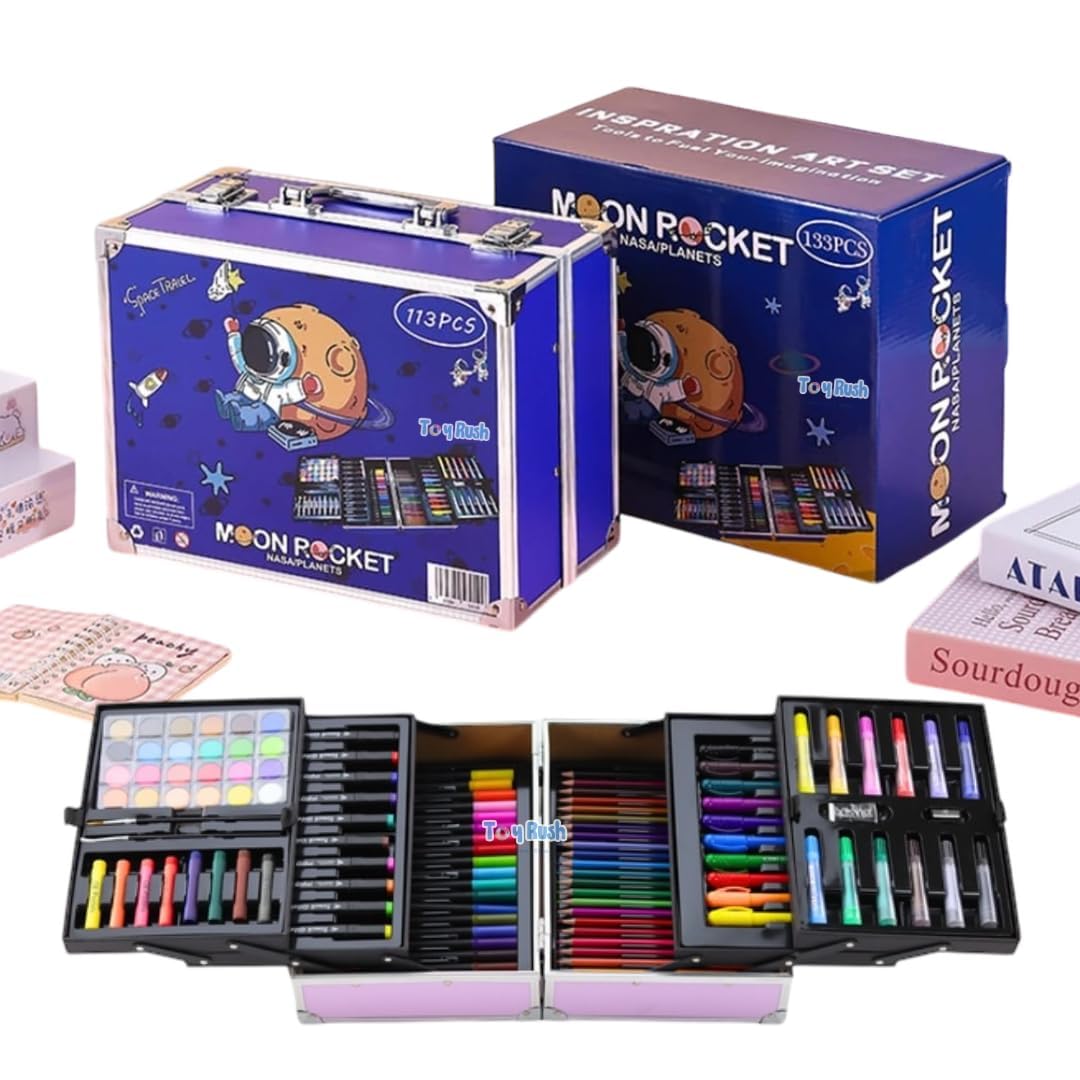 Art Kit For Kids, Aluminum Case Box With Drawing Book, 133Pcs Art Gift Set Space Theme