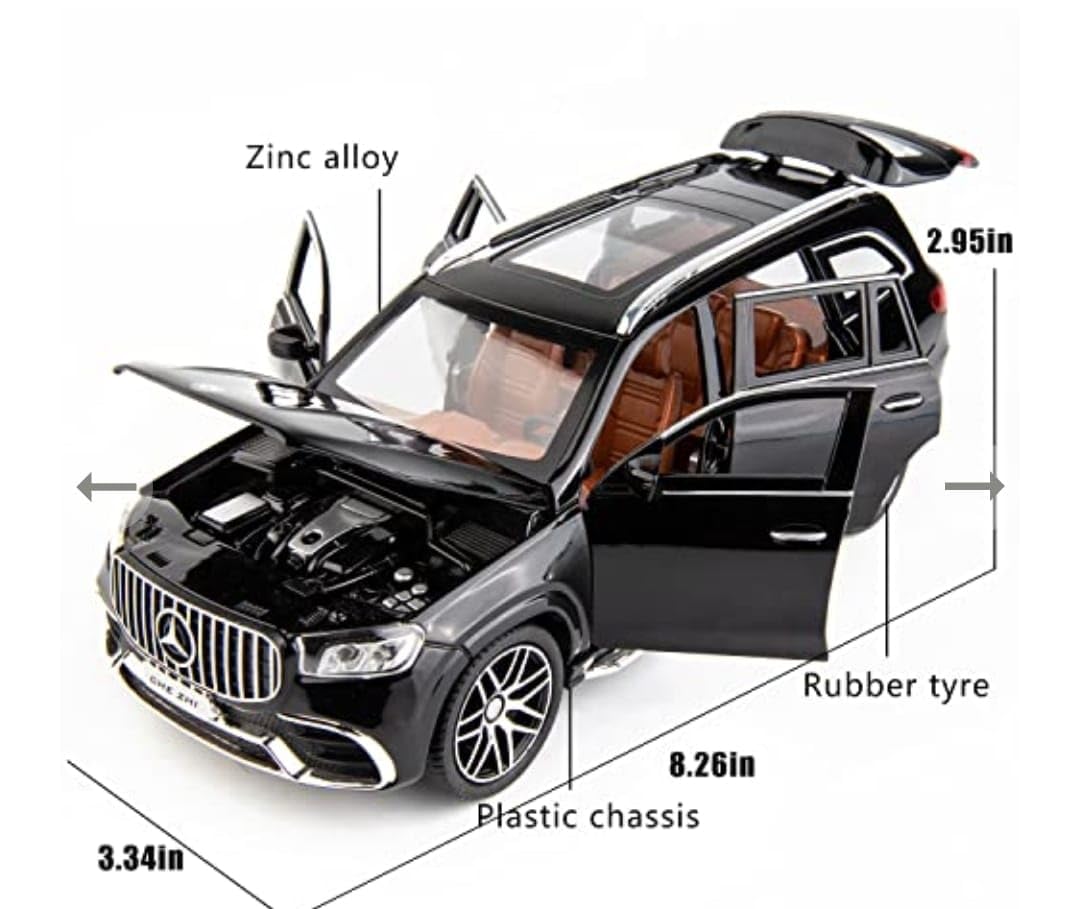 1/24 Mercedes Benz GLS63 AMG Model Car, Zinc Alloy Diecast Pull Back with Light, Sound and openable Doors