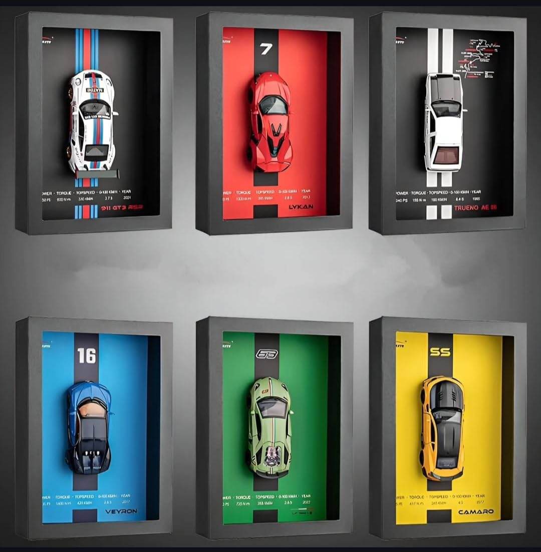3D Car Frame Wall Art | Wooden Frame with Removable Die-Cast Cars, Lig ...