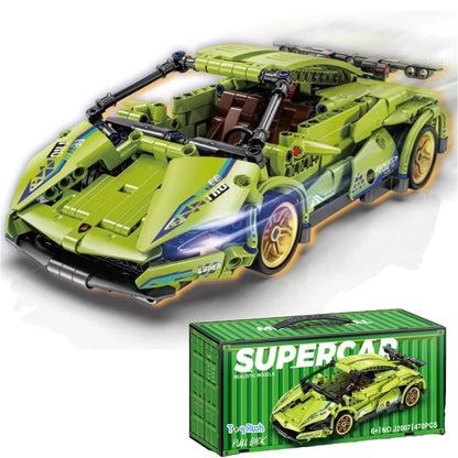 1:18 Scale Pull Back Racing Car Building Block Set | Creative Assembly Toy for Collectors & Enthusiasts | Compatible Brick Model Kit for Racing Fans Green Lambo (470pcs)