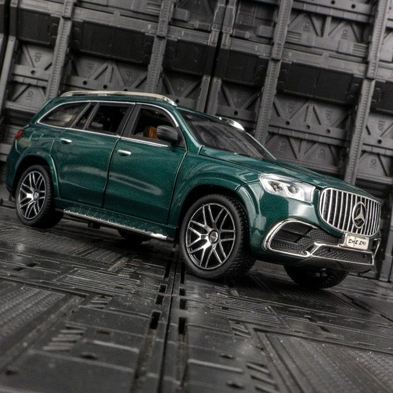 1/24 Mercedes Benz GLS63 AMG Model Car, Zinc Alloy Diecast Pull Back with Light, Sound and openable Doors Olive Green