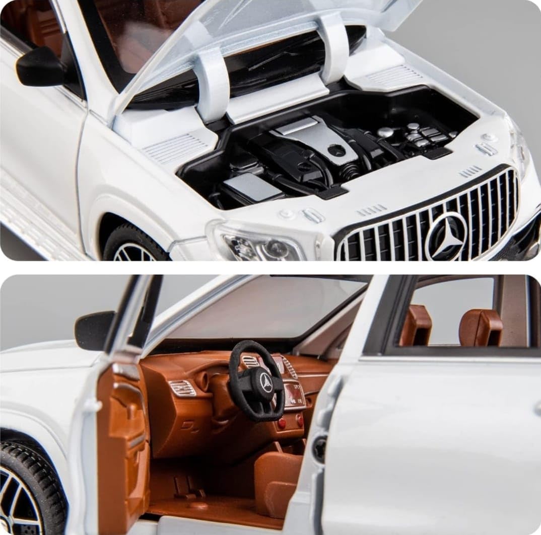 1/24 Mercedes Benz GLS63 AMG Model Car, Zinc Alloy Diecast Pull Back with Light, Sound and openable Doors