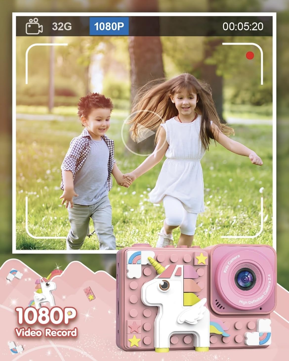 Kids Lego Theme Camera for Girls & Boys 48MP HD Digital Video Camera, Birthday Gifts for 4-10 Years Old Children