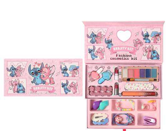Stitch Theme Makeup Beauty Kit with Accessories – Fashion Cosmetic Playset for Girls