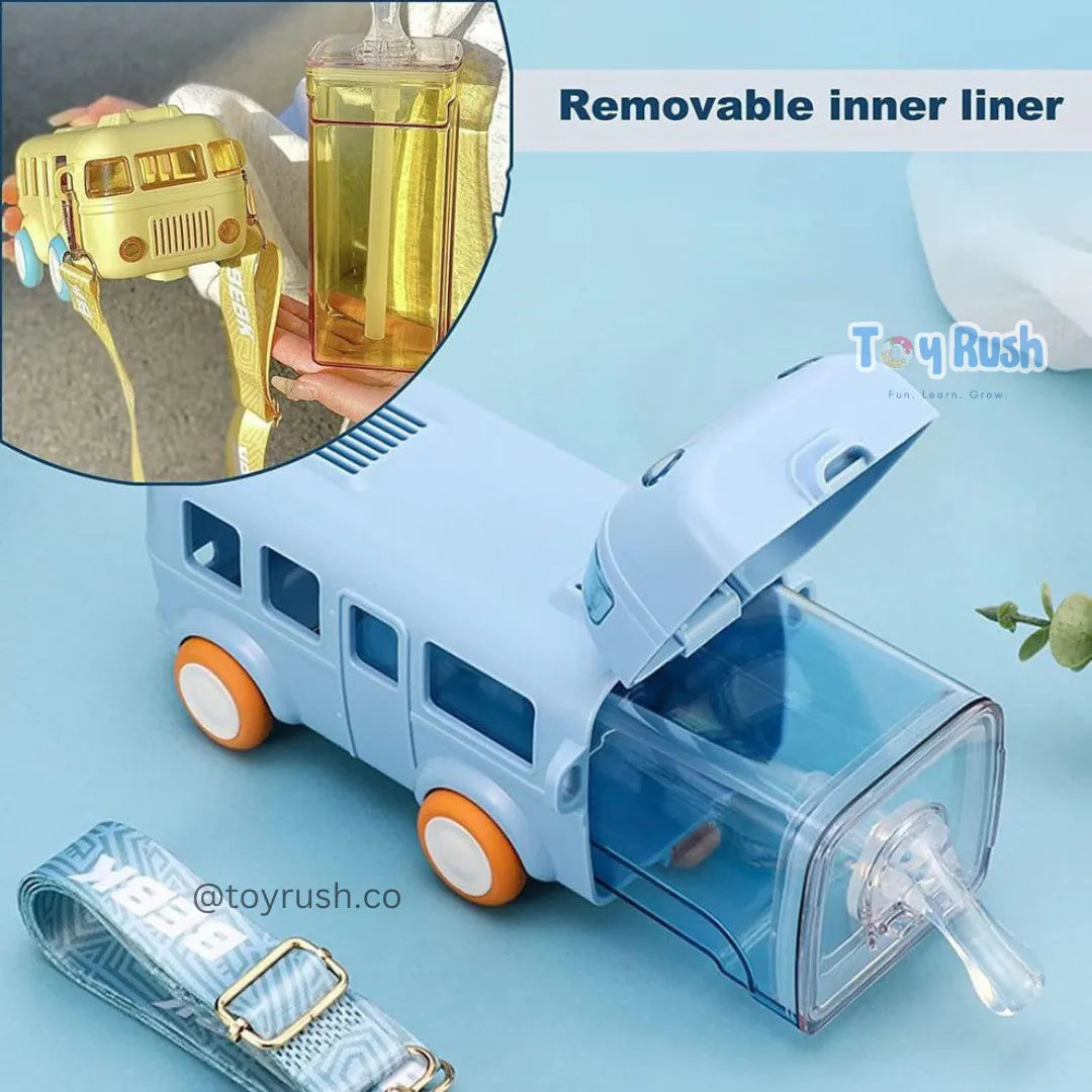 Bus Shaped Kids Water Bottle Blue