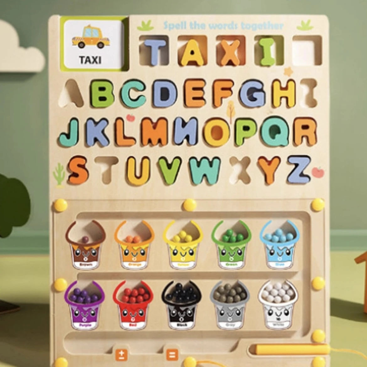 Wooden Spelling & Color Maze Board for Kids | Double Sided With White Board | Alphabet and Word Learning Educational Toy