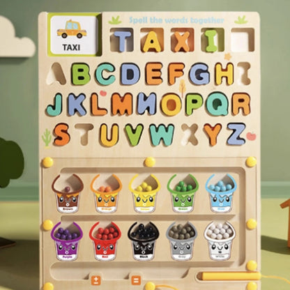 Wooden Spelling & Color Maze Board for Kids | Double Sided With White Board | Alphabet and Word Learning Educational Toy
