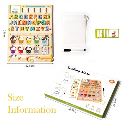 Wooden Spelling & Color Maze Board for Kids | Double Sided With White Board | Alphabet and Word Learning Educational Toy
