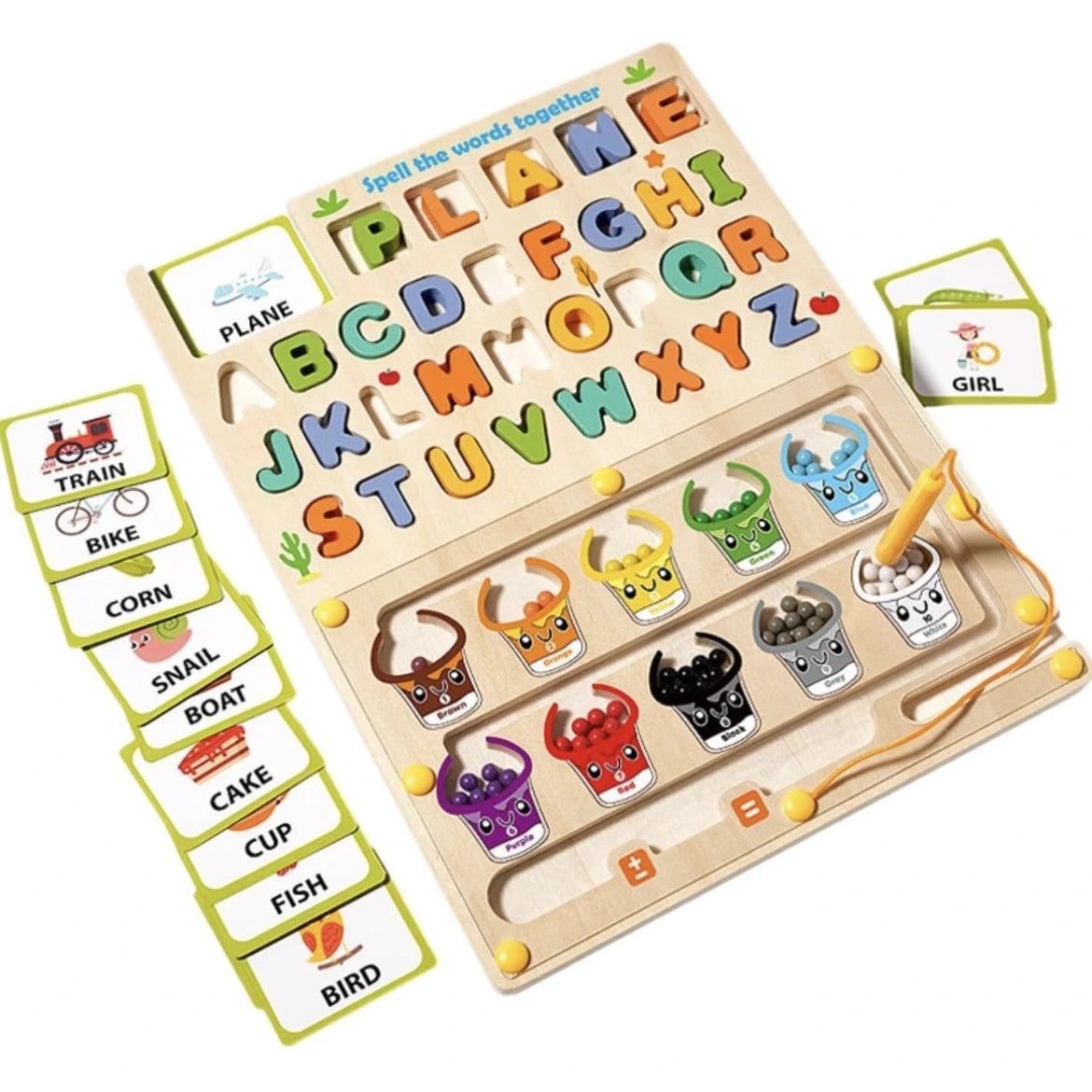 Wooden Spelling & Color Maze Board for Kids | Double Sided With White Board | Alphabet and Word Learning Educational Toy