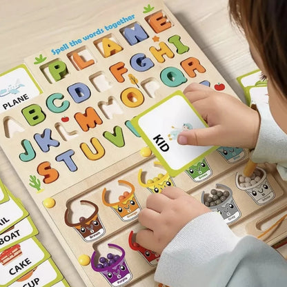 Wooden Spelling & Color Maze Board for Kids | Double Sided With White Board | Alphabet and Word Learning Educational Toy