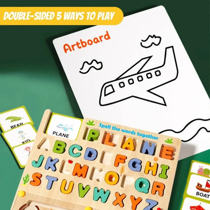 Wooden Spelling & Color Maze Board for Kids | Double Sided With White Board | Alphabet and Word Learning Educational Toy