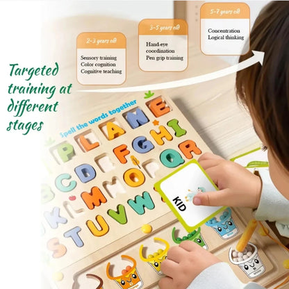 Wooden Spelling & Color Maze Board for Kids | Double Sided With White Board | Alphabet and Word Learning Educational Toy