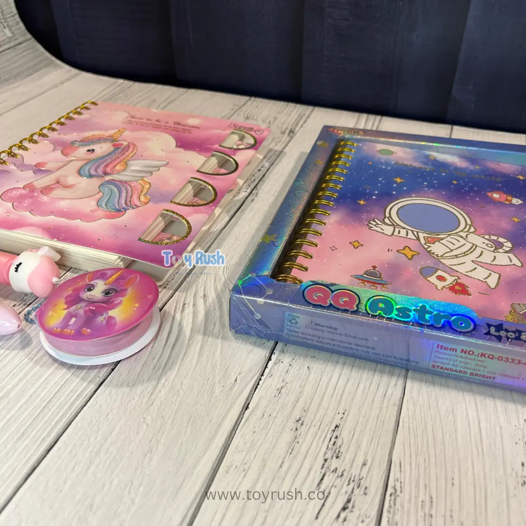 Cute Unicorn / Space Diary Set For Kids