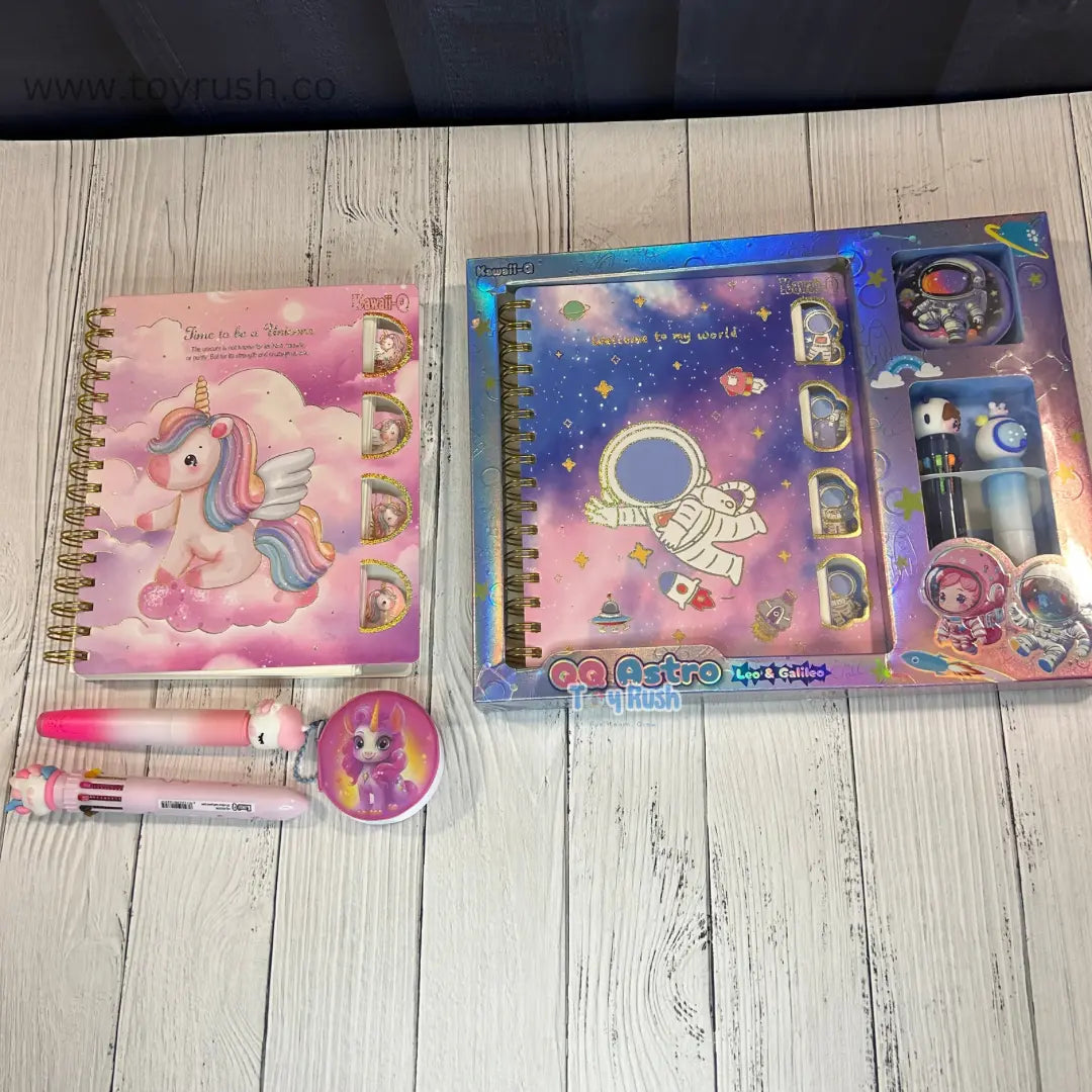 Cute Unicorn / Space Diary Set For Kids