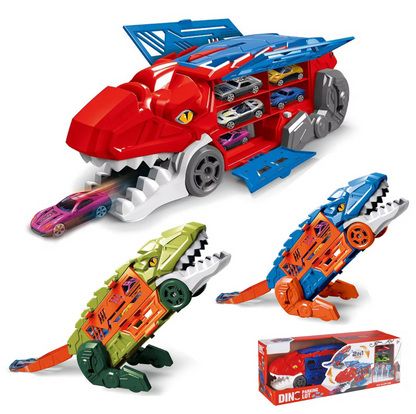 2-in-1 Dinosaur Parking Lot Playset with Track Slide & One-Touch Ejection