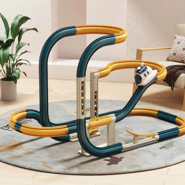 Space Track 360° Rail Car Set | Electric Climbing Track Toy with Lights & Vertical Loop for Kids