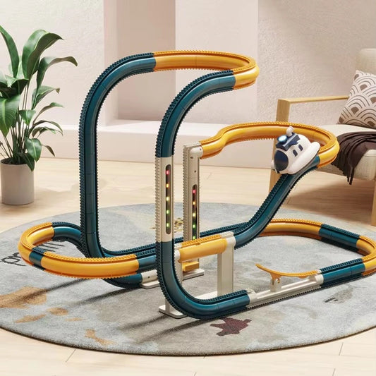 Space Track 360° Rail Car Set | Electric Climbing Track Toy with Lights & Vertical Loop for Kids