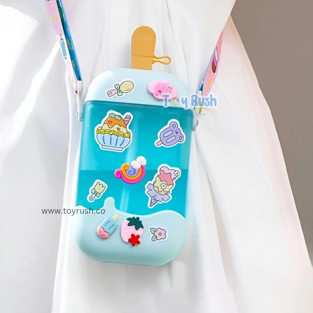 Ice cream shaped cute bottle with stickers(400ml) Sea Green