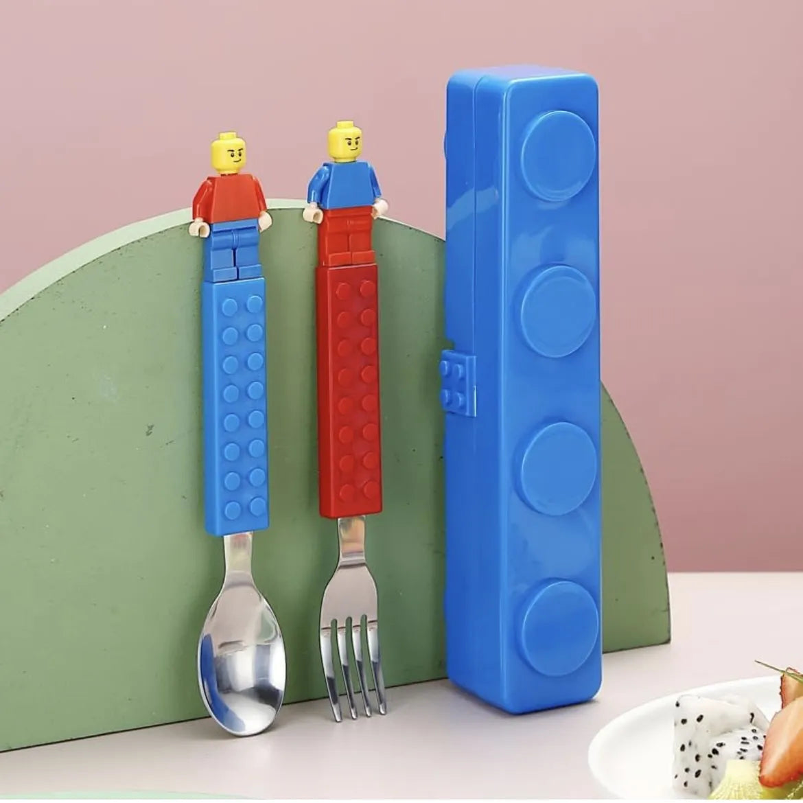 LEGO Style Lunch Box with Spoon & Folk Set – Fun & Colorful Bento Box for Kids