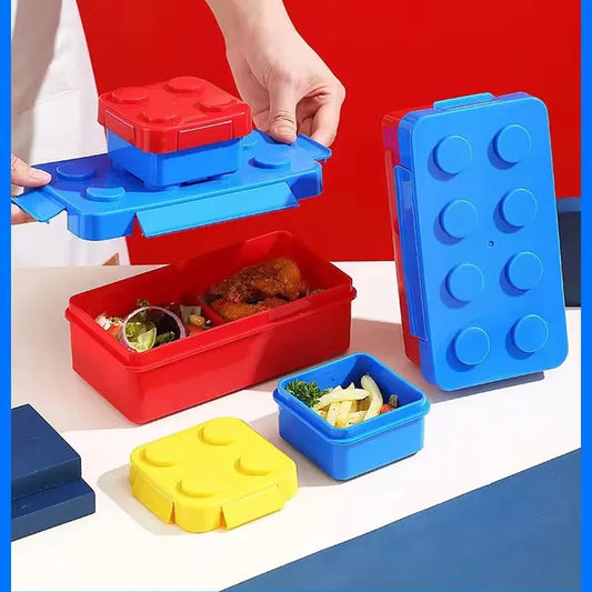 LEGO Style Lunch Box with Spoon & Folk Set – Fun & Colorful Bento Box for Kids