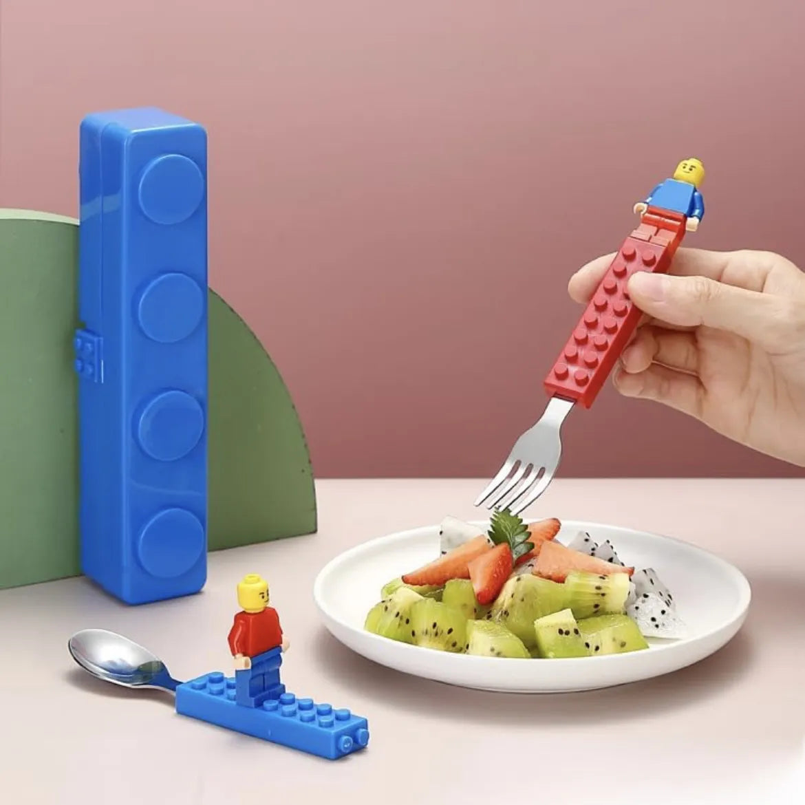 LEGO Style Lunch Box with Spoon & Folk Set – Fun & Colorful Bento Box for Kids