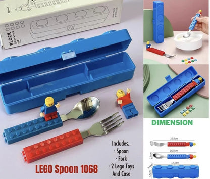 LEGO Style Lunch Box with Spoon & Folk Set – Fun & Colorful Bento Box for Kids