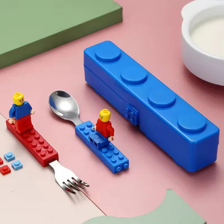 LEGO Style Lunch Box with Spoon & Folk Set – Fun & Colorful Bento Box for Kids