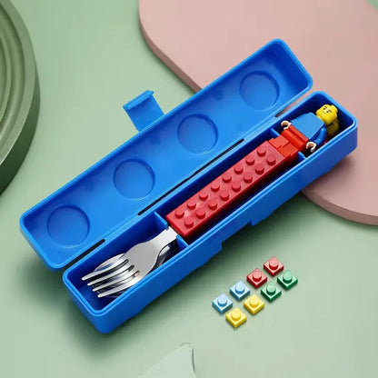 LEGO Style Lunch Box with Spoon & Folk Set – Fun & Colorful Bento Box for Kids