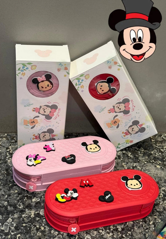 Disney Mickey & Minnie Silicone Pencil Box | Cute Cartoon Stationery Case for Kids | Durable Zipper Pouch for School Supplies