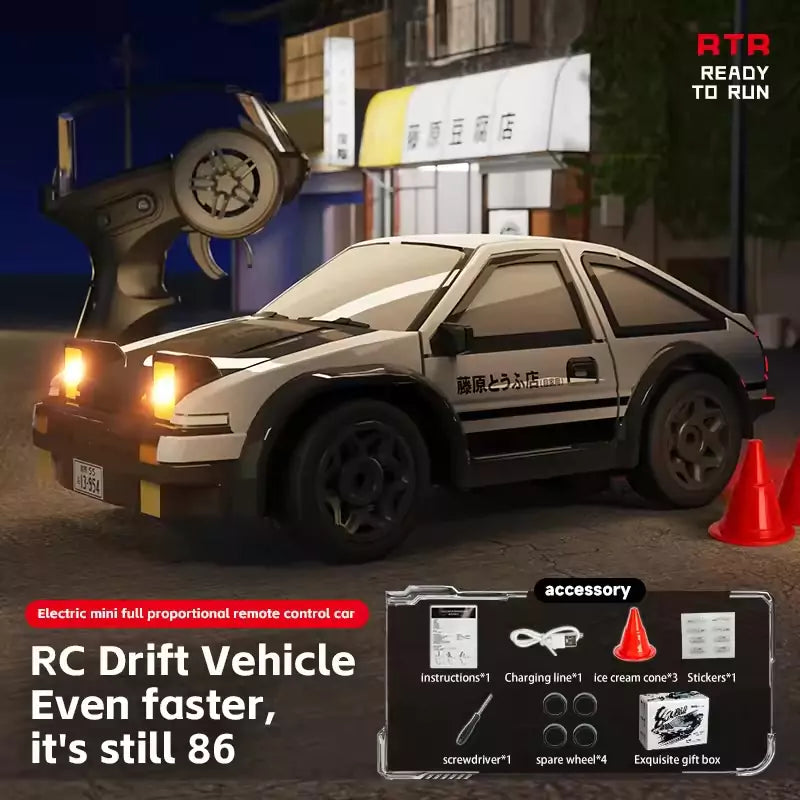 Mini AE86 Drift RC Car 1:64 Scale – Remote Controlled Drift Car with Proportional Speed & LED Lights