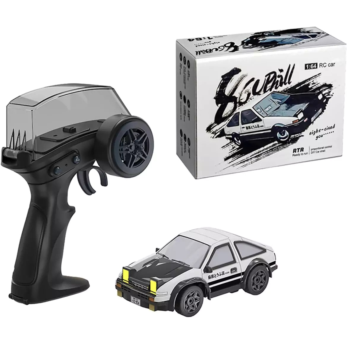 Mini AE86 Drift RC Car 1:64 Scale – Remote Controlled Drift Car with Proportional Speed & LED Lights