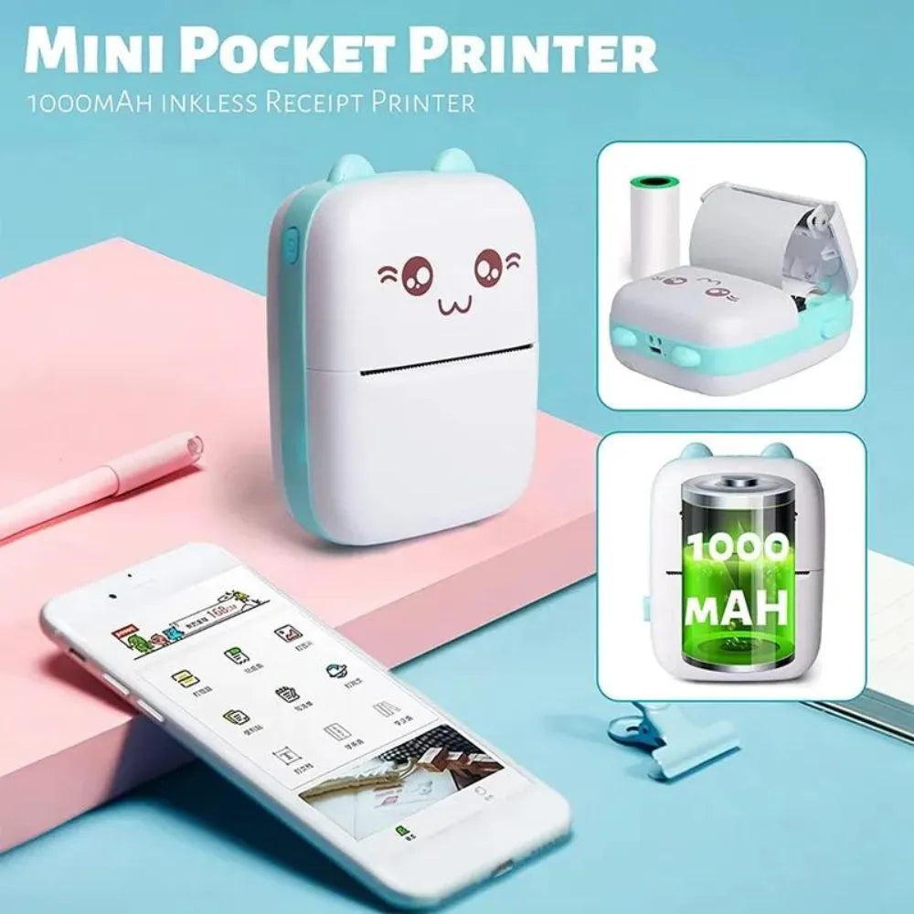 Mini Thermal Printer | Inkless Sticker Printer | Wireless Mini Pocket Printer for Labels, Stickers, Photos, Bookmarks, Cards