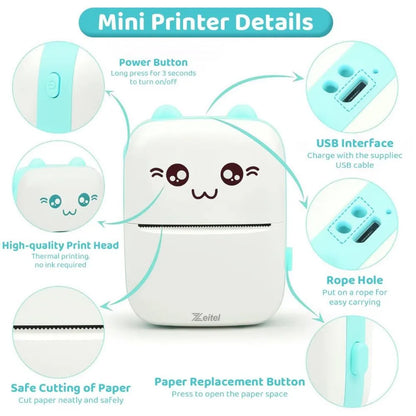 Mini Thermal Printer | Inkless Sticker Printer | Wireless Mini Pocket Printer for Labels, Stickers, Photos, Bookmarks, Cards